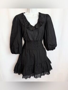 ZARA M Women's Black
Eyelet Mini Dress Puff Sleeve
Ruffle Smocked Party
Funeral